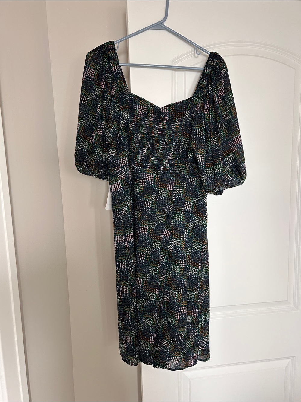 CAbi Black Multi-Print Puff Sleeve Midi Dress